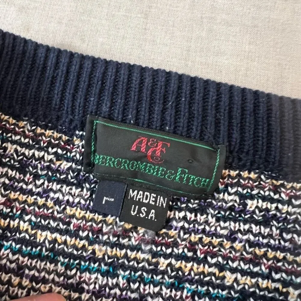 Vintage Abercrombie & Fitch Multicolor Crew Neck 100% Cotton Sweater Large